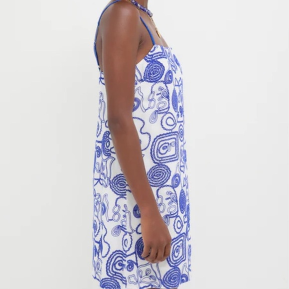 Tuckernuck l White & Royal Blue Applique Santorini Mini Dress l M - Picture 3 of 12